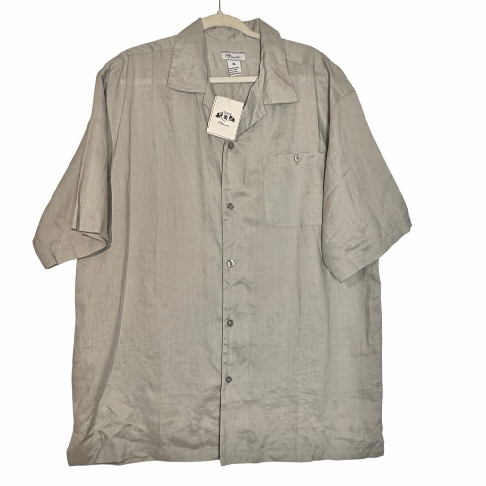 PJ Mark 100% Linen Short Sleeve Shirt Mens XL Grey Gray Beach Resort Casual NEW
